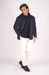 Doublebreasted Pinstriped Jersey Weave Jacket