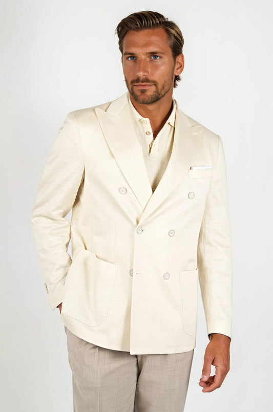 Double-breasted Jersey Blazer in Linen & Cotton