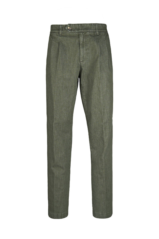 Washed denim trousers with pleats