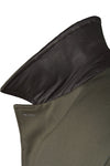 Waxed wool raincoat with leather undercollar