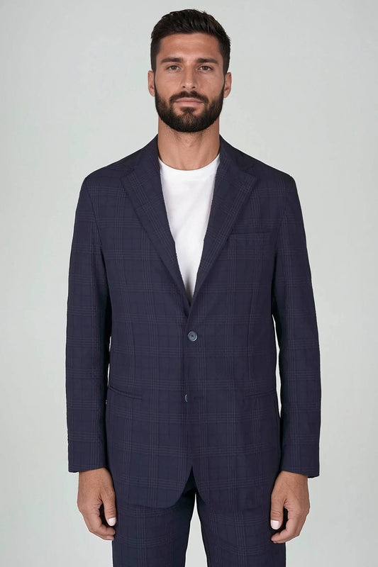 Unlined Blue Prince of Wales Seersucker Blazer