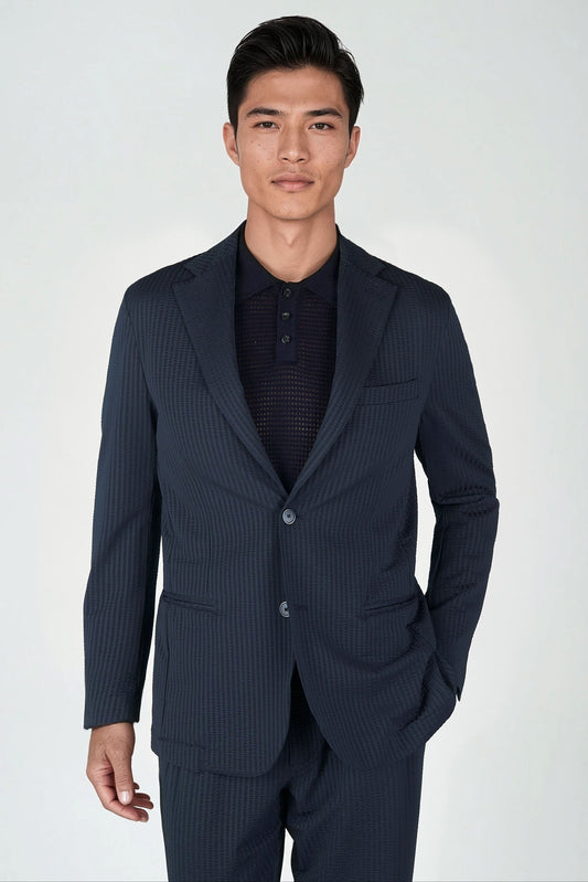 Single-Breasted Stretch Seersucker Blazer