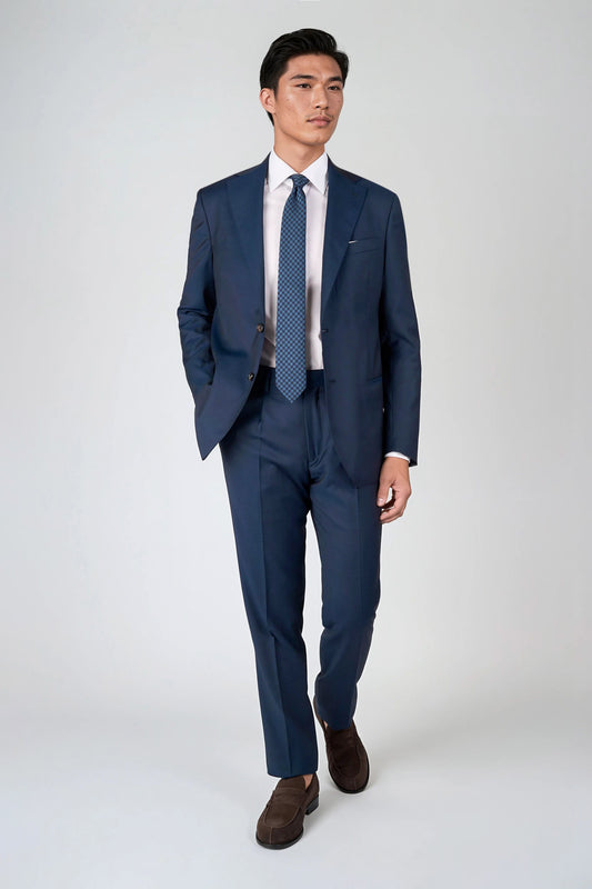 Midnight Blue Suit with Micro Pattern in Pure Wool - Zegna Cloth