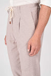 Cotton-Linen Micro Pattern Drawstring Trousers