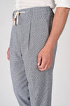 Cotton-Linen Micro Pattern Drawstring Trousers