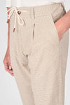 Cotton-Linen Micro Pattern Drawstring Trousers