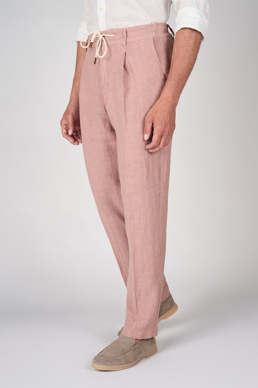 Pure Linen Drawstring Trousers with Pleats