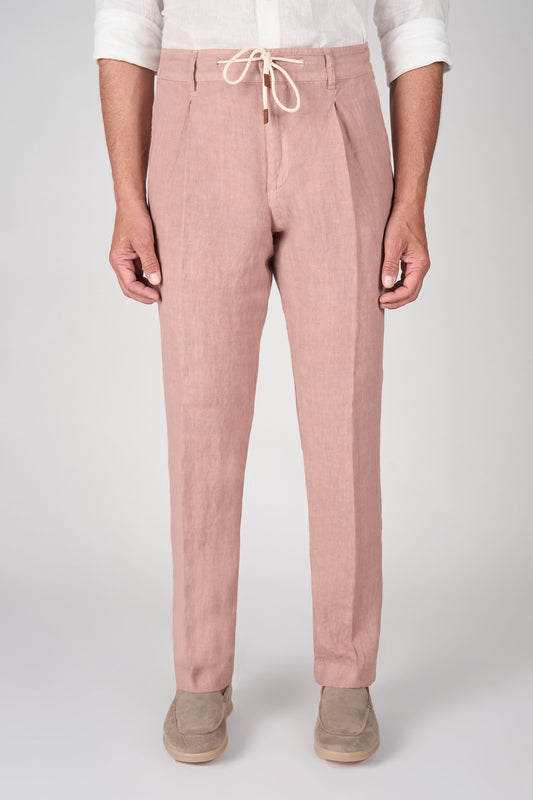 Pure Linen Drawstring Trousers with Pleats