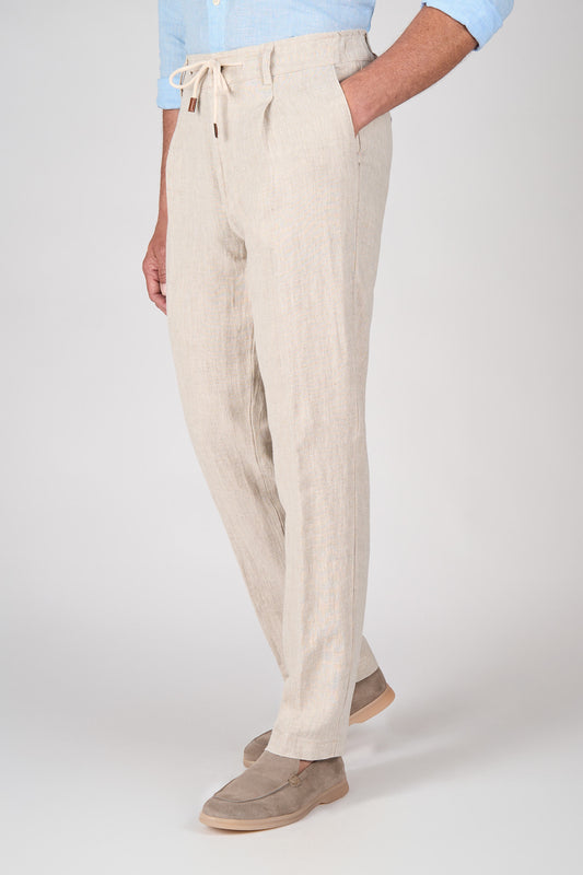 Pure Natural Linen Drawstring Trousers