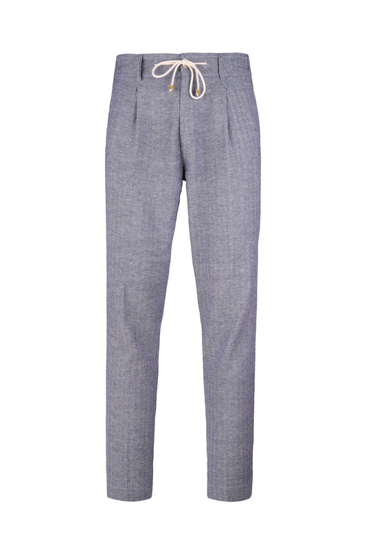 Herringbone Cotton-Linen Blend Drawstring Pants