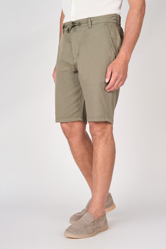 Stretch cotton drawstring bermuda shorts
