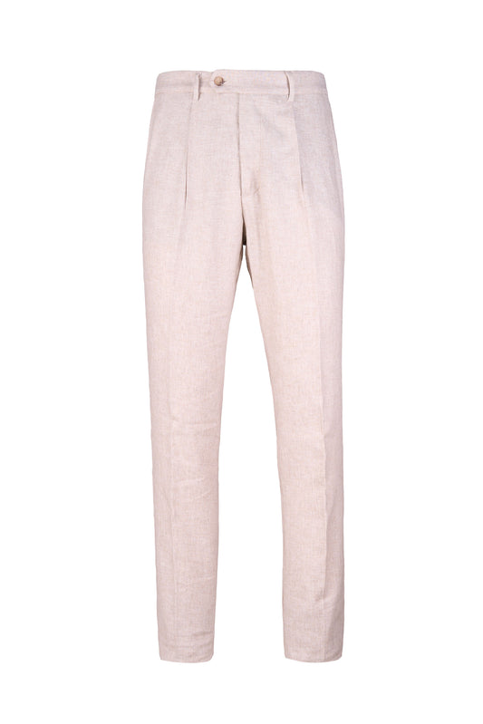 Pleated Linen and Cotton Twill Trousers
