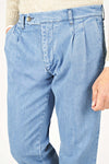 Double-Pleat Denim Trousers