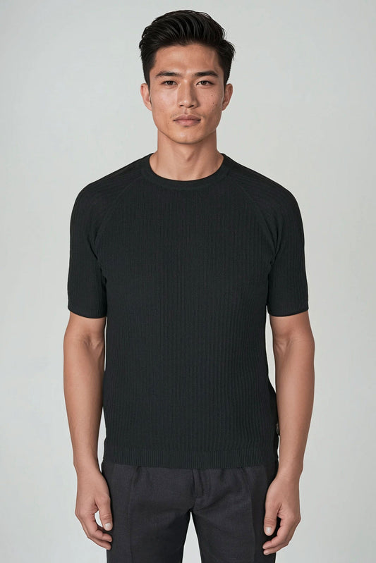 Ribbed Crepe Knit Raglan T-shirt