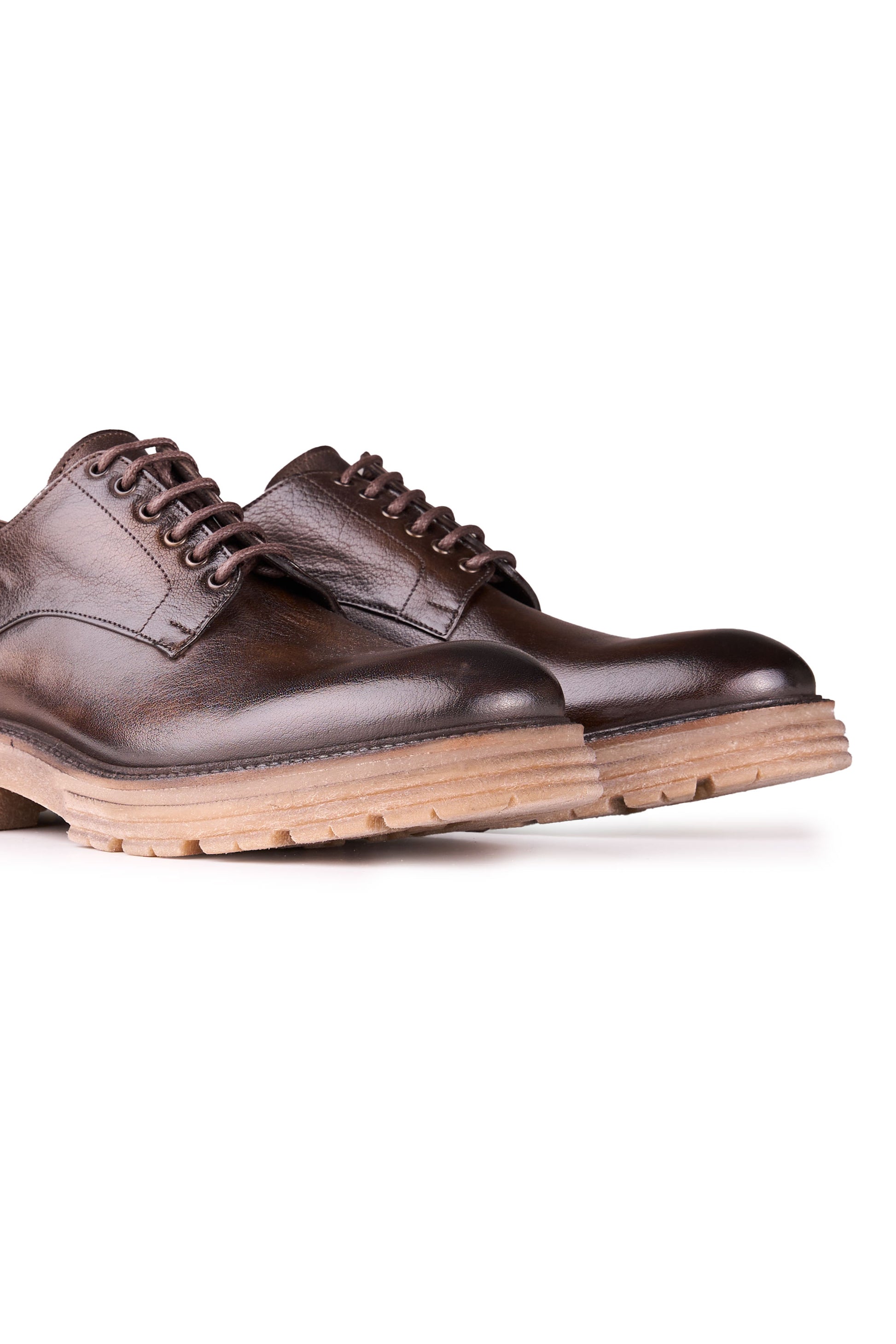 Leather Derby Shoes with Lugged Sole - MONTEZEMOLO