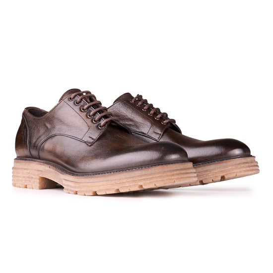 Leather Derby Shoes with Lugged Sole - MONTEZEMOLO
