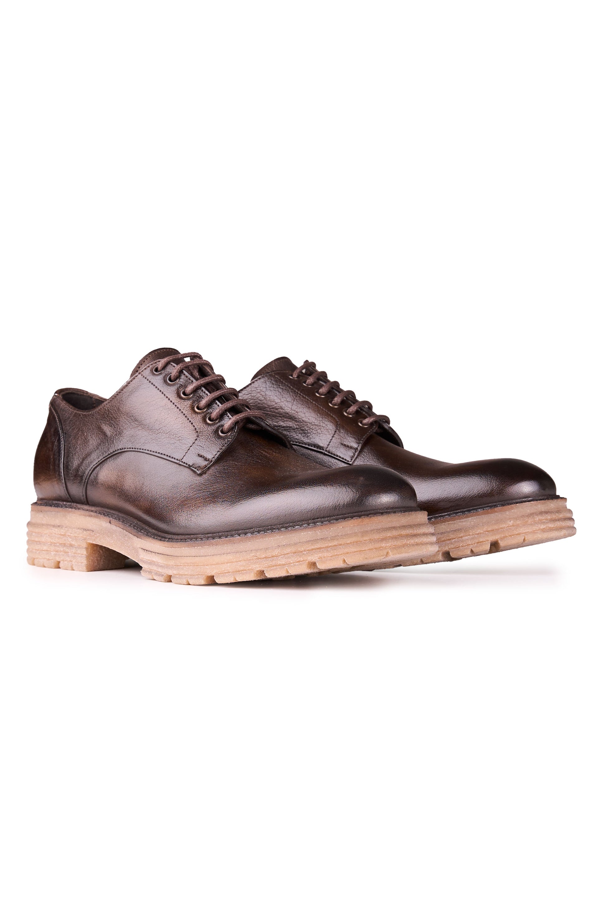 Leather Derby Shoes with Lugged Sole - MONTEZEMOLO