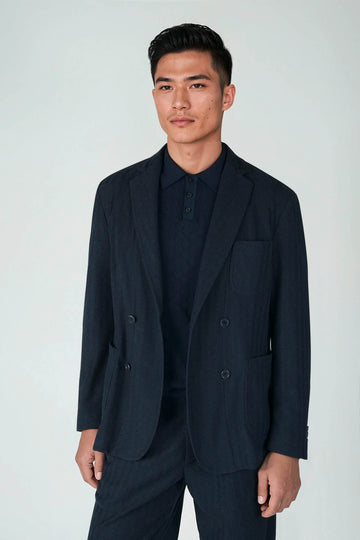 Double-Breasted Unstructured Herringbone Blazer