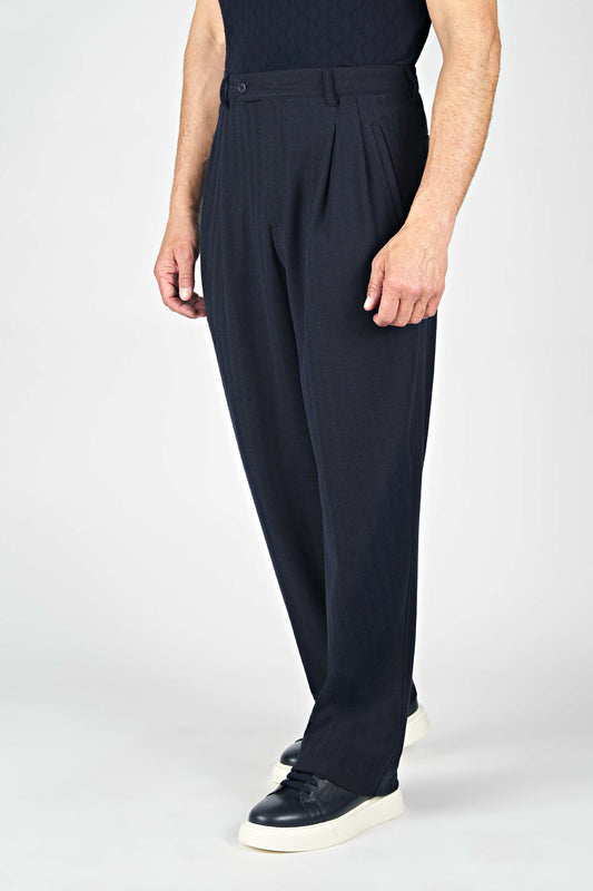 Double Pleated Wide-Fit Straight Trousers
