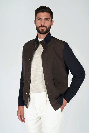 Suede and knit bomber jacket