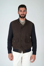 Suede and knit bomber jacket