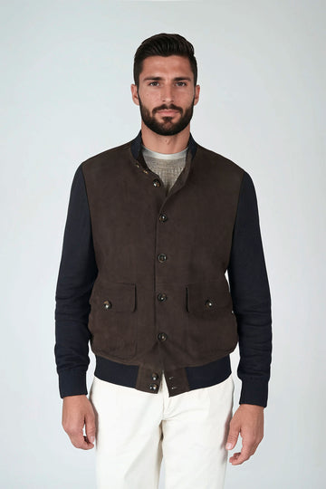 Suede and knit bomber jacket