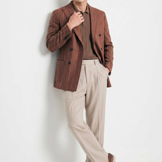 Unlined double-breasted blazer in linen, silk and wool - MONTEZEMOLO