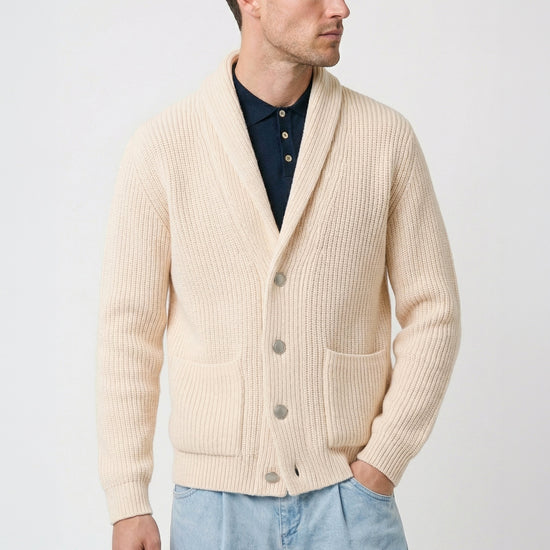 Shawl collar organic cotton rib cardigan - MONTEZEMOLO
