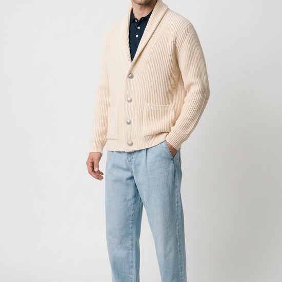 Shawl collar organic cotton rib cardigan - MONTEZEMOLO