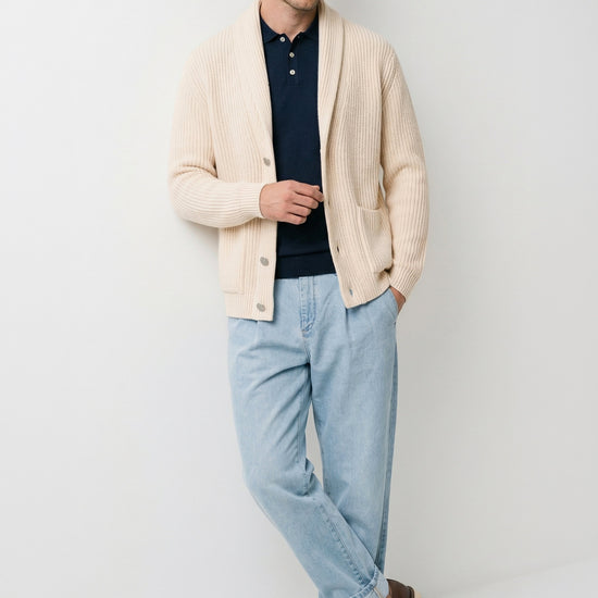 Shawl collar organic cotton rib cardigan - MONTEZEMOLO
