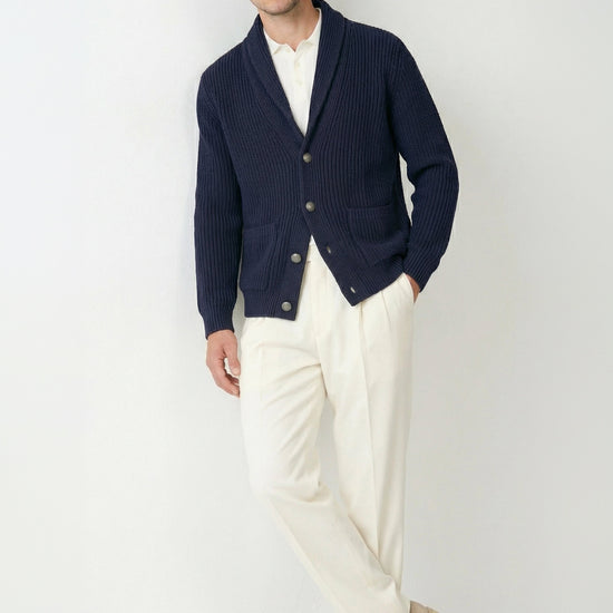 Shawl collar organic cotton rib cardigan - MONTEZEMOLO