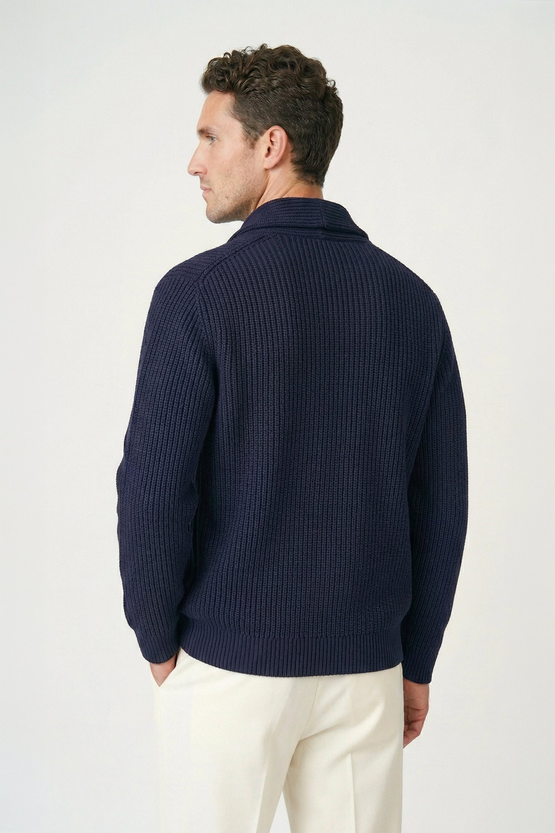 Shawl collar organic cotton rib cardigan - MONTEZEMOLO