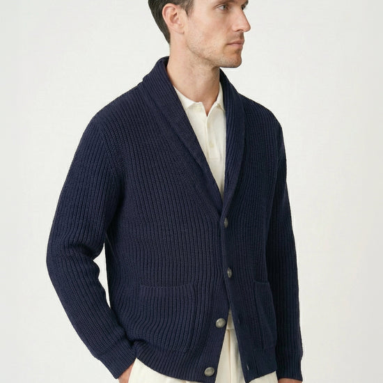 Shawl collar organic cotton rib cardigan - MONTEZEMOLO