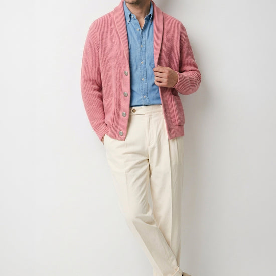 Shawl collar organic cotton rib cardigan - MONTEZEMOLO