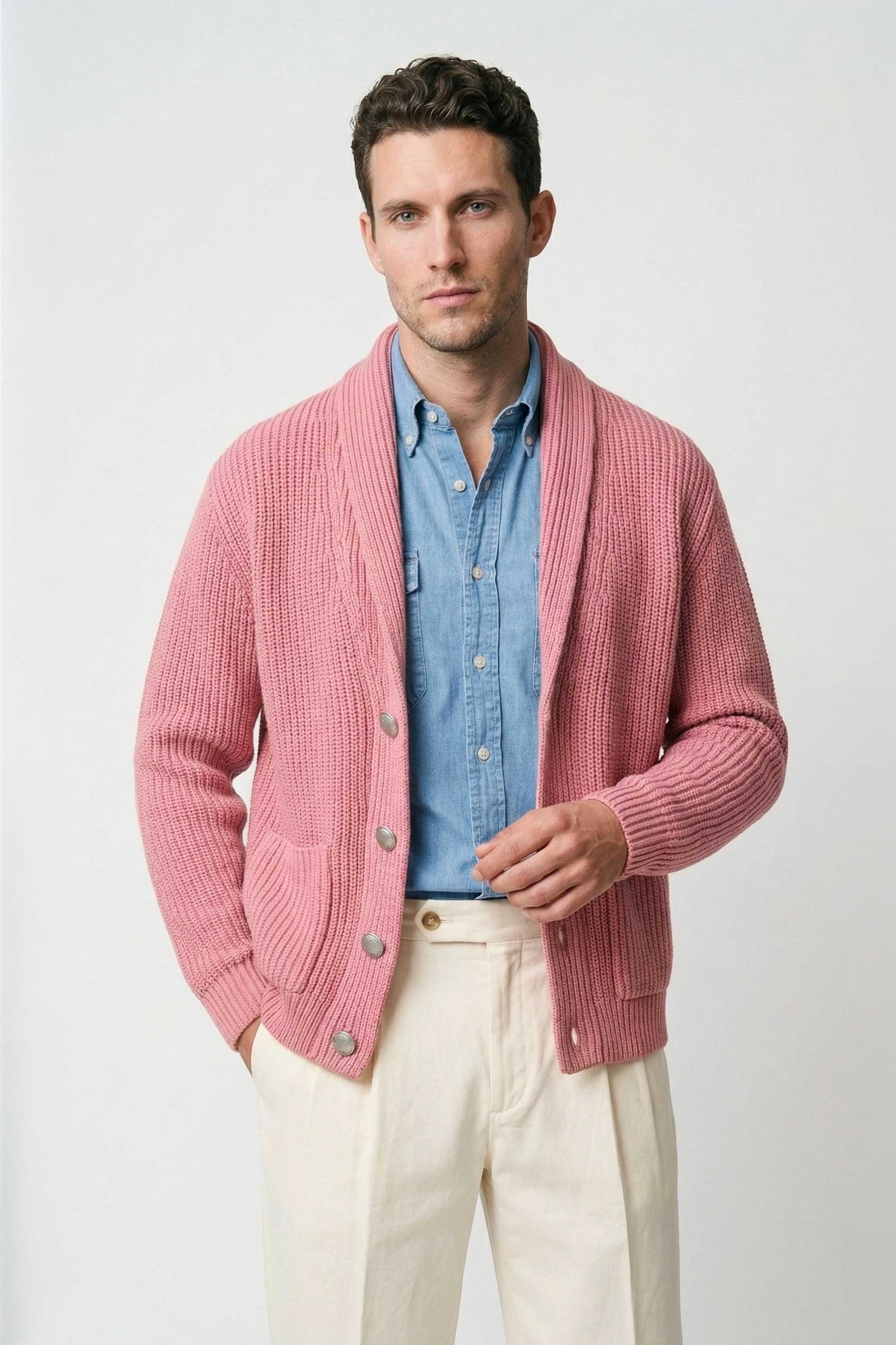 Shawl collar organic cotton rib cardigan - MONTEZEMOLO