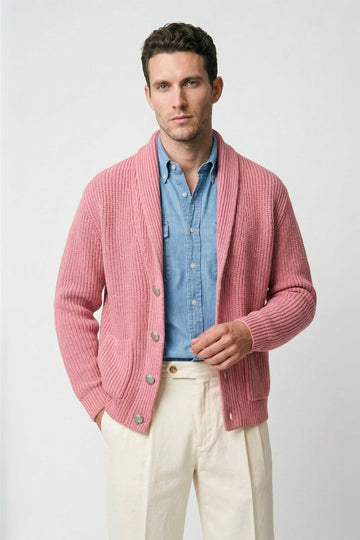 Shawl collar organic cotton rib cardigan - MONTEZEMOLO