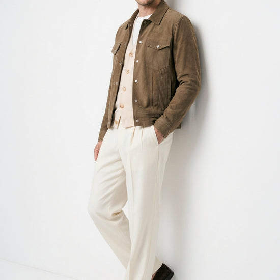 Suede trucker jacket with silver-plated buttons - MONTEZEMOLO