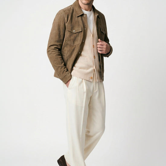 Suede trucker jacket with silver-plated buttons - MONTEZEMOLO