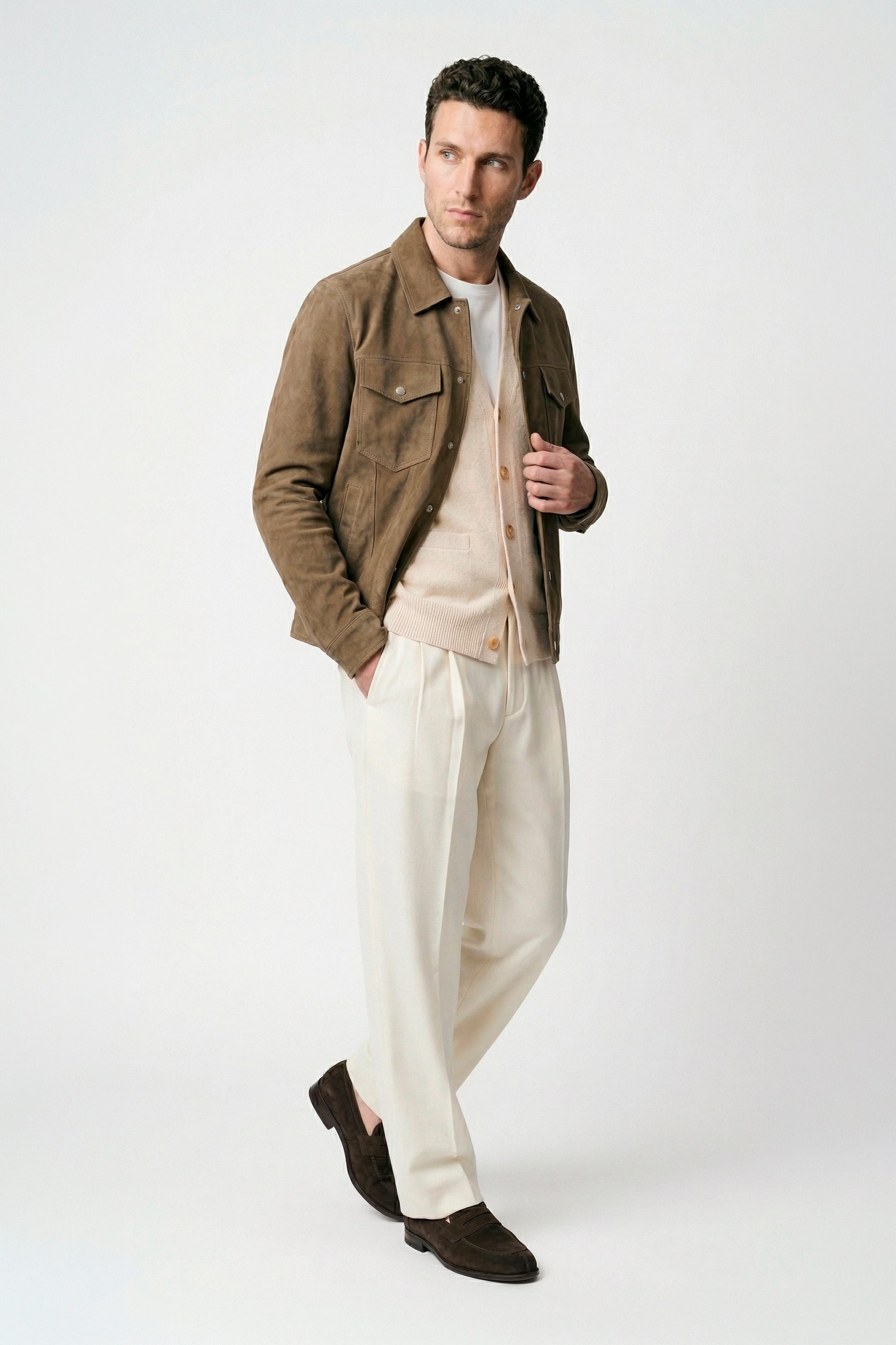 Suede trucker jacket with silver-plated buttons - MONTEZEMOLO