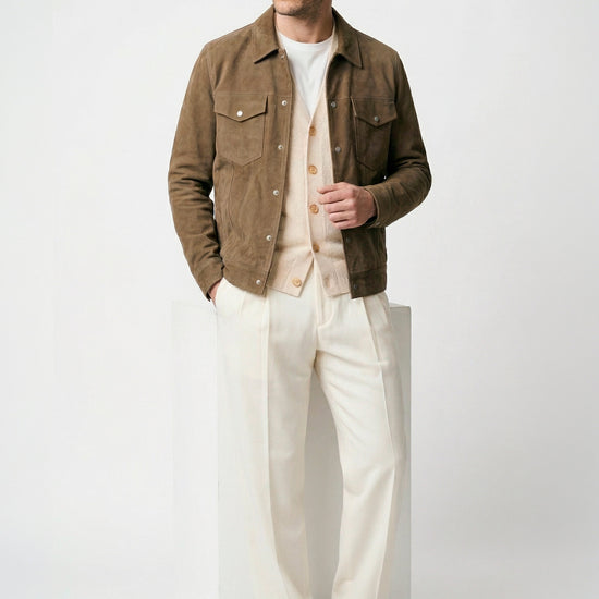 Suede trucker jacket with silver-plated buttons - MONTEZEMOLO