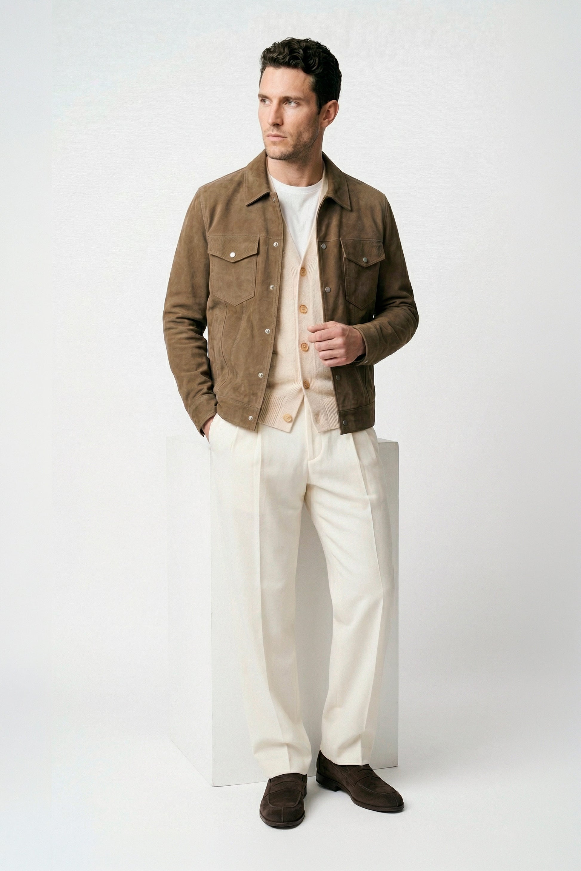 Suede trucker jacket with silver-plated buttons - MONTEZEMOLO