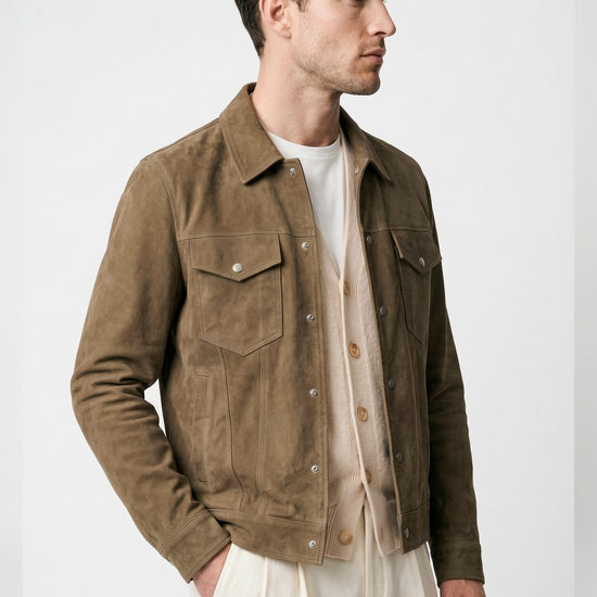 Suede trucker jacket with silver-plated buttons - MONTEZEMOLO