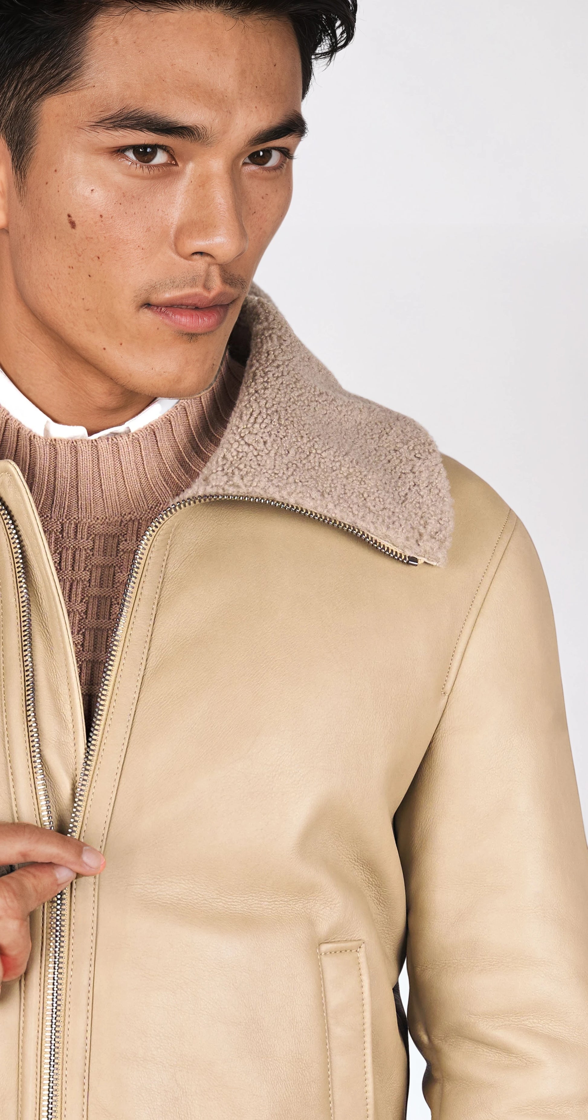 Nubuck Leather Trucker Jacket with Shearling Lining - MONTEZEMOLO