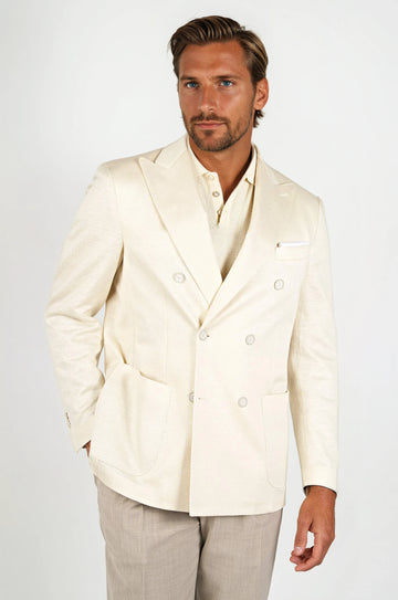 Double-breasted Jersey Blazer in Linen & Cotton