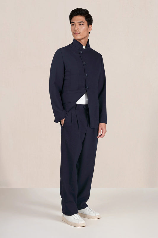 Wool Seersucker Textured Trousers