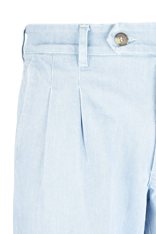 Denim pants with double pleats