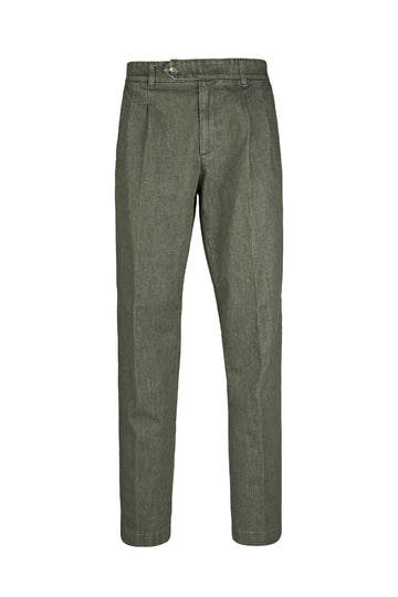 Washed denim trousers with pleats