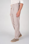Cotton-Linen Micro Pattern Drawstring Trousers