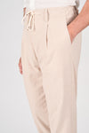 Cotton-Linen Micro Pattern Drawstring Trousers