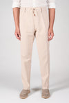 Cotton-Linen Micro Pattern Drawstring Trousers